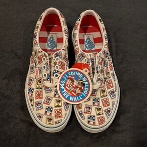 Vans Kids Slip-On Sneakers - White with Red, Blue and Black Pop